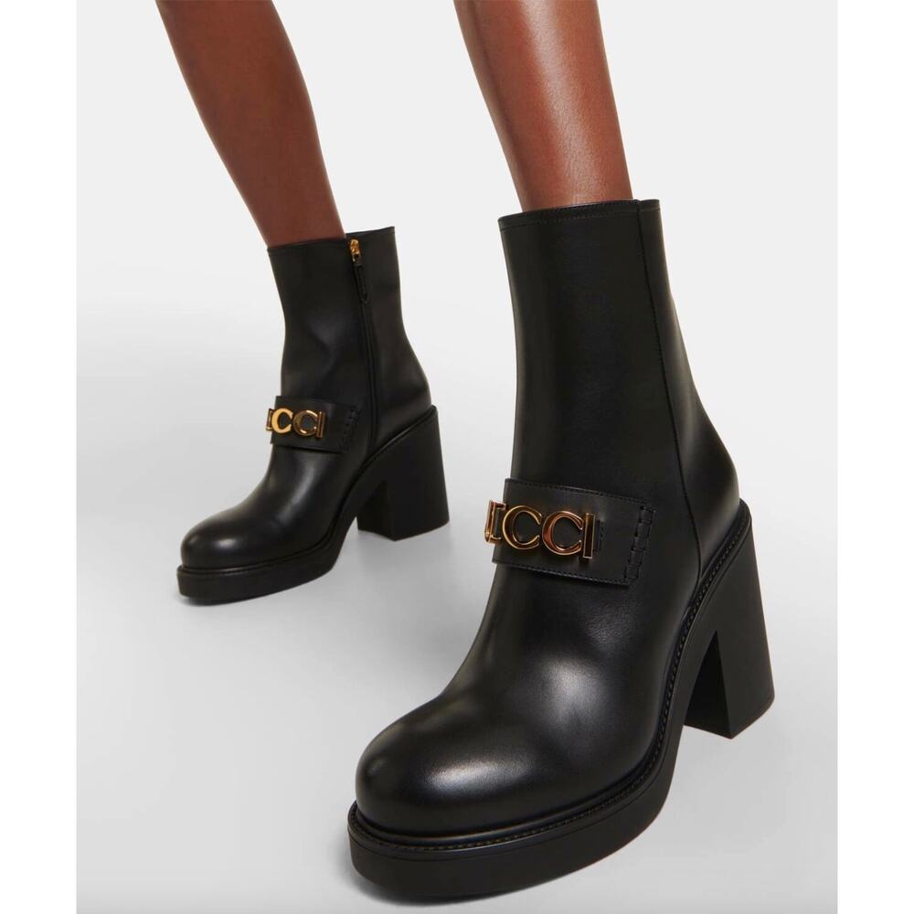 Gucci Logo Leather‎ Platform Ankle Boots Black 40